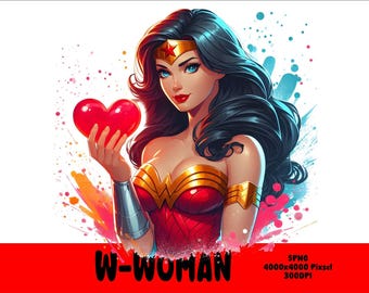 W-Woman 5 PNG Supereroe W-Woman Splash e Acquerello Png Supereroe File PNG trasparente per sublimazione