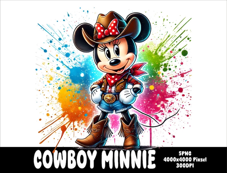 5 PNG Cowboy Minnie Png Mouse Splash and Watercolor Png Minnie ...