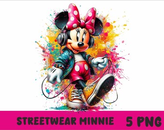 Streetwear Minnie 5 PNG Streetwear Mouse Splash et aquarelle Png Minnie Fichier PNG transparent pour sublimation