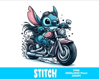 5 PNG Motobiker Stitch Png Stitch Splash and Watercolor Png Stitch Transparent PNG file for Sublimation