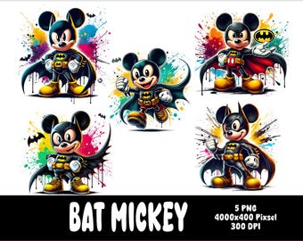 Bat Hero Mickey 5 PNG Bat Mickey Splash and Watercolor Png Superhero Mickey Transparent PNG file for Sublimation