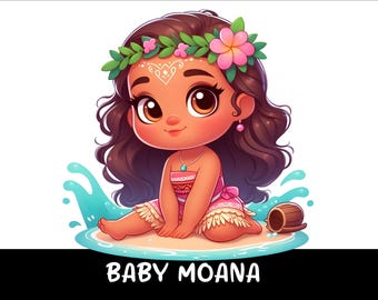 5 PNG Baby Princess Png Vaiana Splash och Akvarell Png Baby Vaiana Transparent PNG-fil för sublimering