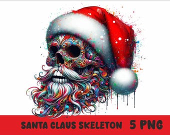 5 PNG Santa Claus Skeleton Splash and Watercolor Png Skeleton Transparent PNG file for Sublimation