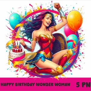 Happy Birthday W-Woman 5 PNG Happy Birthday W-Woman Splash and Watercolor Png Superhero Transparent PNG file for Sublimation