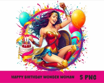 Buon compleanno W-Woman 5 PNG Buon compleanno W-Woman Splash e acquerello Png Supereroe File PNG trasparente per sublimazione