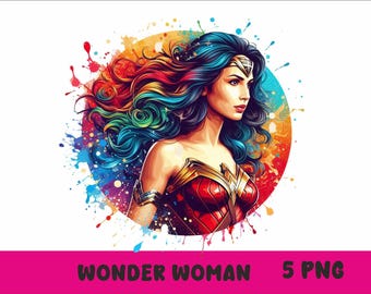 W-Woman 5 PNG Superhero W-Woman Splash and Watercolor Png Superhero Transparent PNG file for Sublimation