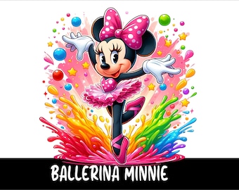 5 PNG Ballerina Minnie Png Mouse Splash and Watercolor Png Minnie Transparent PNG file for Sublimation Ballerina Minnie PNG