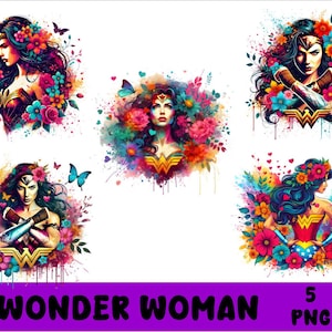 W-Woman 5 PNG Superhero W-Woman Splash and Watercolor Png Superhero Transparent PNG file for Sublimation
