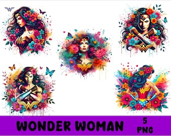 W-Woman 5 PNG Superhero W-Woman Splash and Watercolor Png Superhero Transparent PNG file for Sublimation