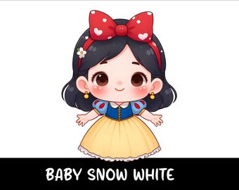 5 PNG Baby Princess Png Snow White Splash and Watercolor Png Baby Snow White Transparent PNG file for Sublimation