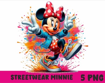 Streetwear Minnie 5 PNG Streetwear Mouse Splash and Watercolor Png Minnie Transparent PNG file for Sublimation