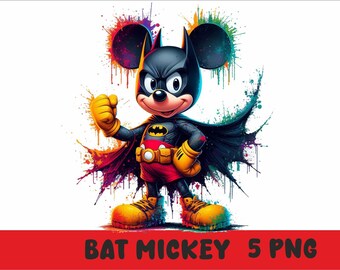 Bat Hero Mickey 5 PNG Bat Mickey Splash and Watercolor Png Superhero Mickey Transparent PNG file for Sublimation