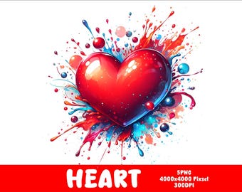 5 PNG Heart Png Splash and Watercolor Png Loves Heart Transparent PNG file for Sublimation
