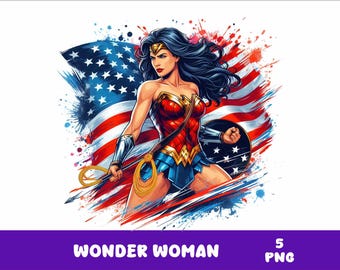 Usa Flag W-Woman 5 PNG American Superhero W-Woman Splash and Watercolor Png Superhero Transparent PNG file for Sublimation