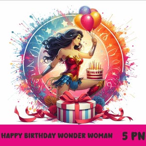 Happy Birthday W-Woman 5 PNG Happy Birthday W-Woman Splash and Watercolor Png Superhero Transparent PNG file for Sublimation