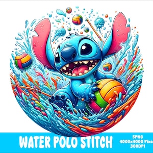 Water Polo Stitch 5 PNG Stitch Splash and Watercolor Png Water Stitch Transparent PNG file for Sublimation