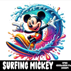 5 PNG Surfing Mickey Png Mouse Splash and Watercolor Png Mickey Transparent PNG file for Sublimation Surfing Mouse PNG