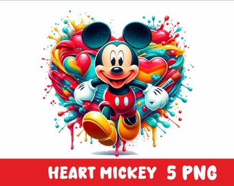 Corazón Mickey 5 PNG Ratón Salpicaduras y Acuarela Png Mickey Mouse Archivo PNG transparente para sublimación