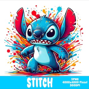 5 PNG Angry Stitch Png Stitch Splash och Watercolor Png Angry Stitch Transparent PNG-fil för sublimering