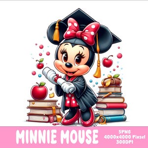5 PNG Graduate Minnie Png Mouse Splash and Watercolor Png Minnie Transparent PNG file for Sublimation Graduate Minnie PNG