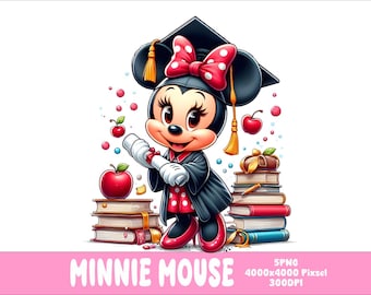 5 PNG Graduate Minnie Png Mouse Splash and Watercolor Png Minnie Transparent PNG file for Sublimation Graduate Minnie PNG