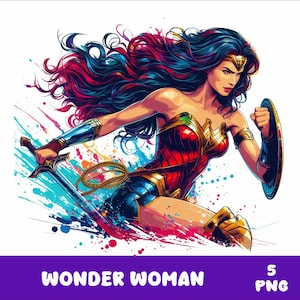 W-Woman 5 PNG Superhero W-Woman Splash and Watercolor Png Superhero Transparent PNG file for Sublimation