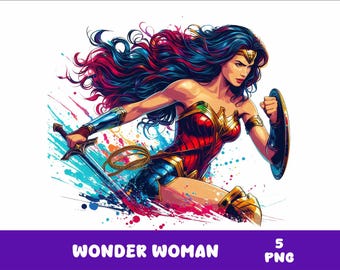 W-Woman 5 PNG Superhero W-Woman Splash and Watercolor Png Superhero Transparent PNG file for Sublimation