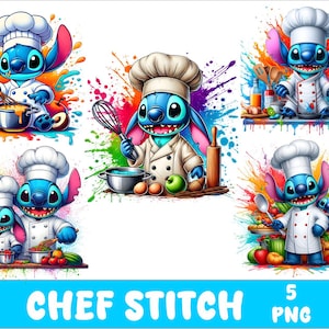 Chef Stitch 5 PNG Chef Stitch Splash and Watercolor Png Stitch Transparent PNG file for Sublimation