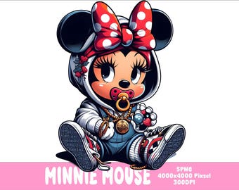 5 PNG Baby Streetwear Minnie Png Mouse Splash et aquarelle Png Minnie Fichier PNG transparent pour sublimation Streetwear Minnie PNG