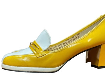 Vintage Jonelle shoes deadstock, in yellow and white in a faux leather