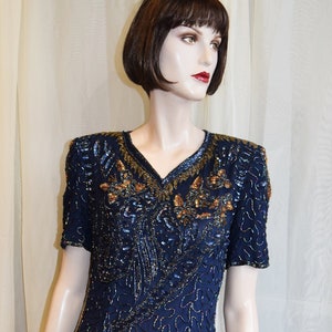 1980s Navy beaded dress 36 bust 28 waist image 1