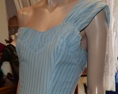 1950 39 s Pale Blue Gown with Silver stripe 34 quot bust 26 quot waist.
