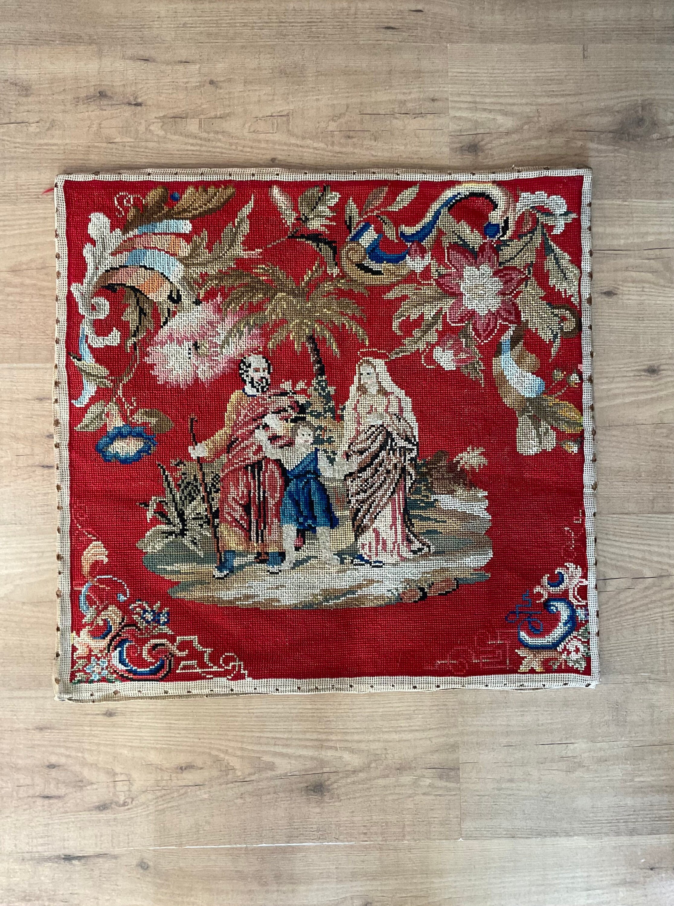Victorian Berlin Wool Work Tapestry, Biblical Religious, Circa