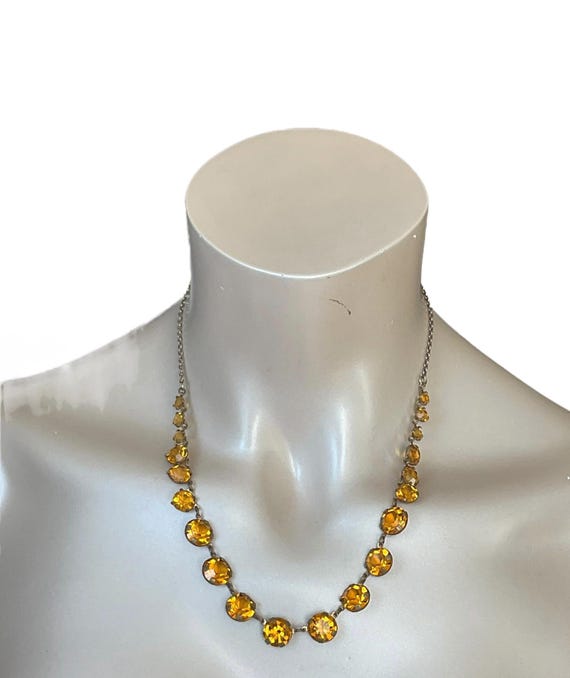 1930’s Czech Art Deco Crystal Riviere Topaz Necklace .