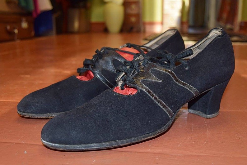 1930�s Black Suede Flapper Shoes approx UK 4.55 Etsy