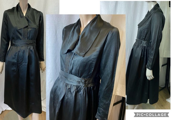 1920’s late teens black silk satin day dress 34/36