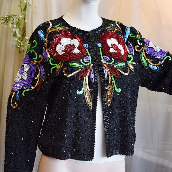 1980's Sequined Jacket by Frank Usher Medium