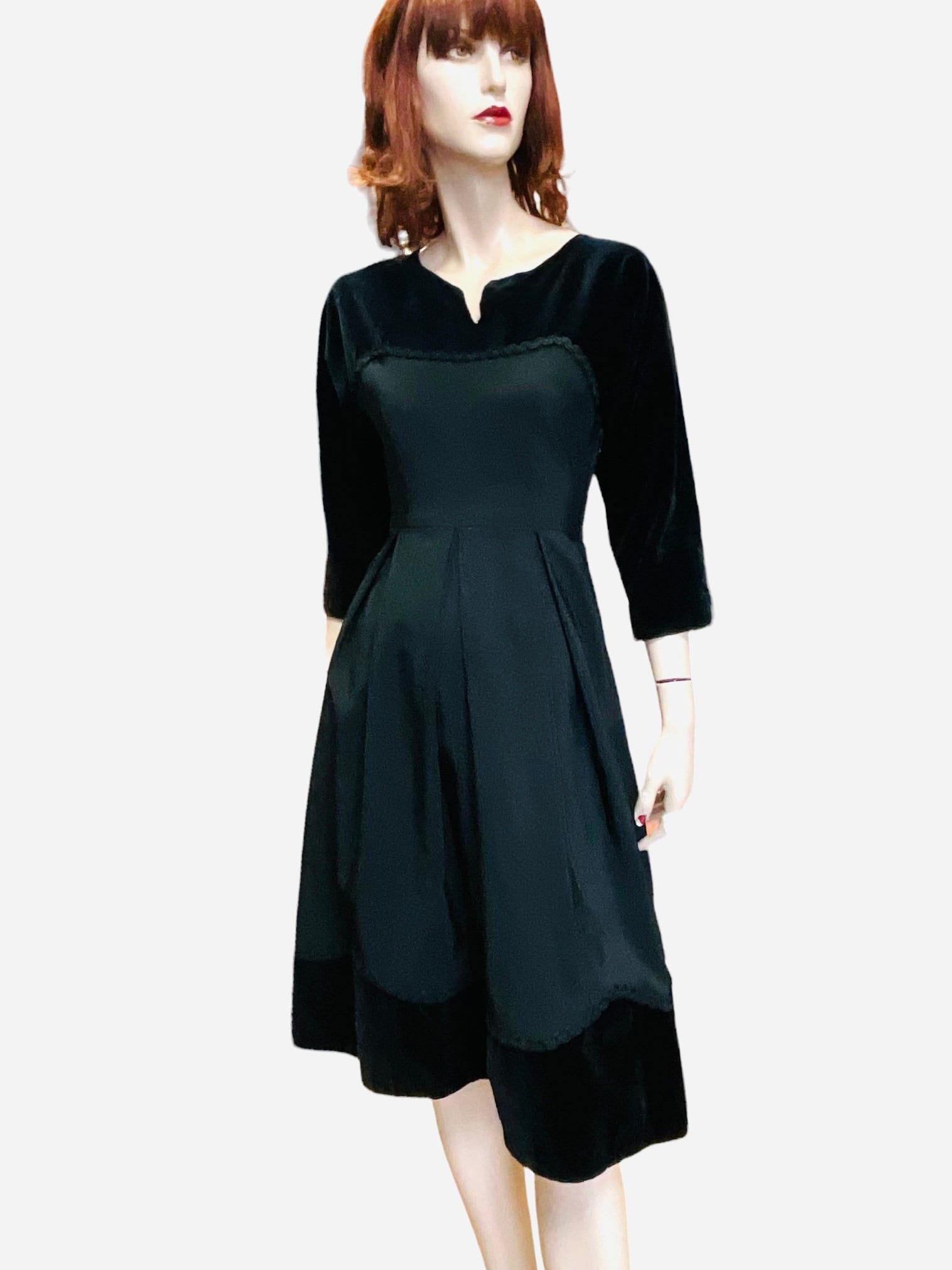 Early 1960's Black Velvet and Grosgrain Dress 34/36” Bust 28
