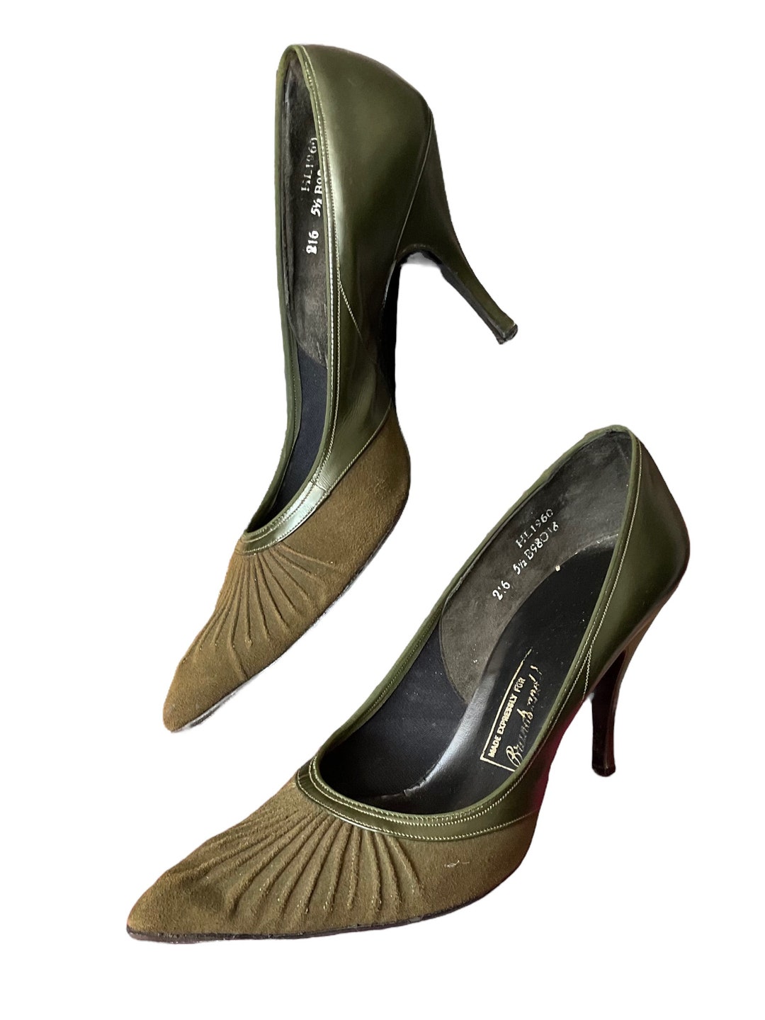 1960s Olive Green Court Shoes in Metallic Leather and Suede Estimated