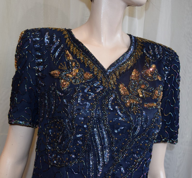 1980s Navy beaded dress 36 bust 28 waist image 2