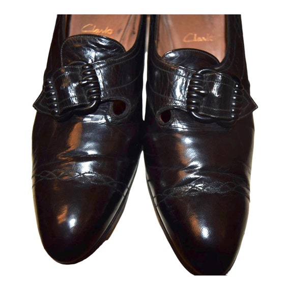 1920's Black Leather Shoes Approx UK 4.5 narrow f… - image 7