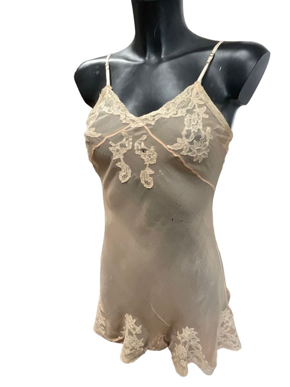 1930’s crinkle silk georgette and lace teddy 34” b