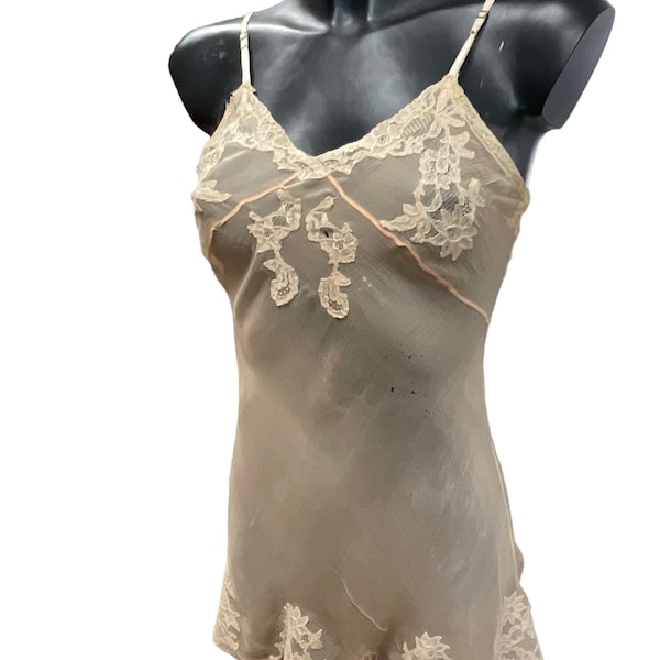 1930’s crinkle silk georgette and lace teddy 34” bust 28” waist, wounded