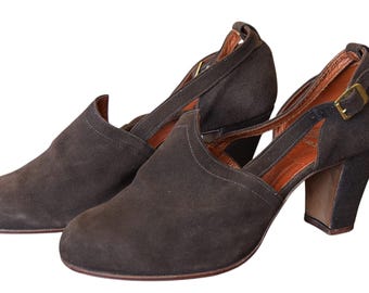1940s Brown Suede Brevitt Shoes: UK 4 / US 5.5