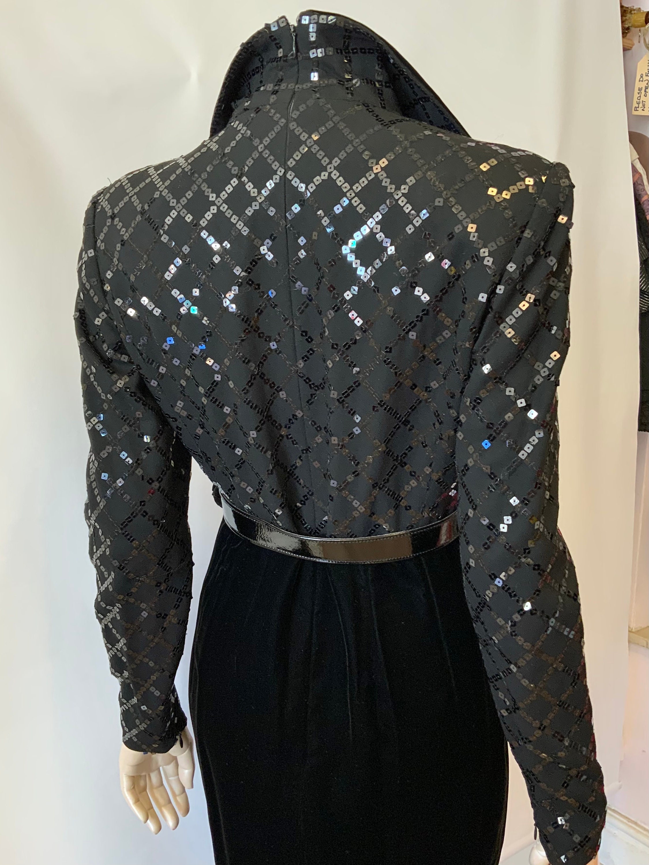 Jean Louis Scherrer Couture Black Velvet and Sequinned Dress 