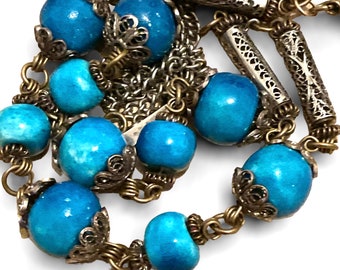 Fabulous Blue Craquele Glass Bead, Sautoir Necklace. Circa 1960/70’s