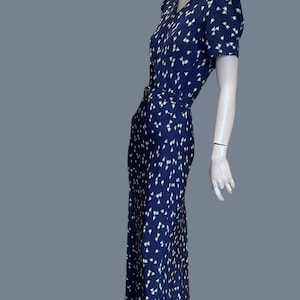 1930’s Navy and Ivory Dress 36/38” Bust 32” waist.