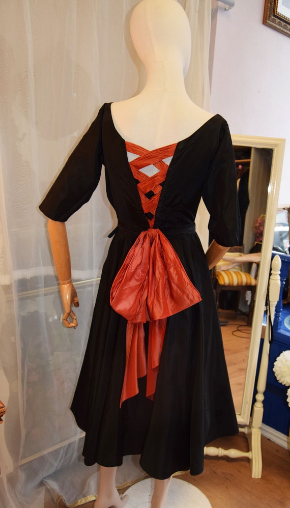 Jay Thorpe 1950s Black Silk Taffeta Cocktail Dress