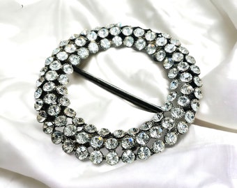 1920/30's Art Deco Large Circular Dress Buckle with Paste Rhinestones Deadstock