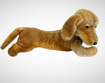 Vintage Steiff Waldi Dachshund Plush Dog Long Hair Dralon Large